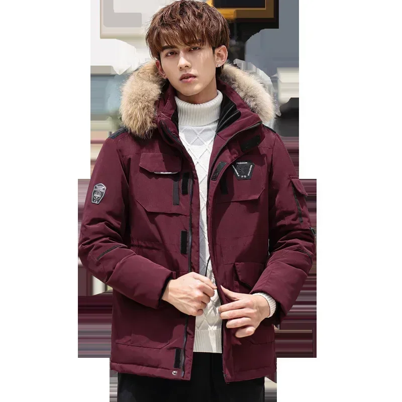 Winter Down Jacket Men 90% White Duck Down Parkas Coat Mid-length Fur Collar Male  -30 Degree Keep Warm Thicken Snow Overcoats