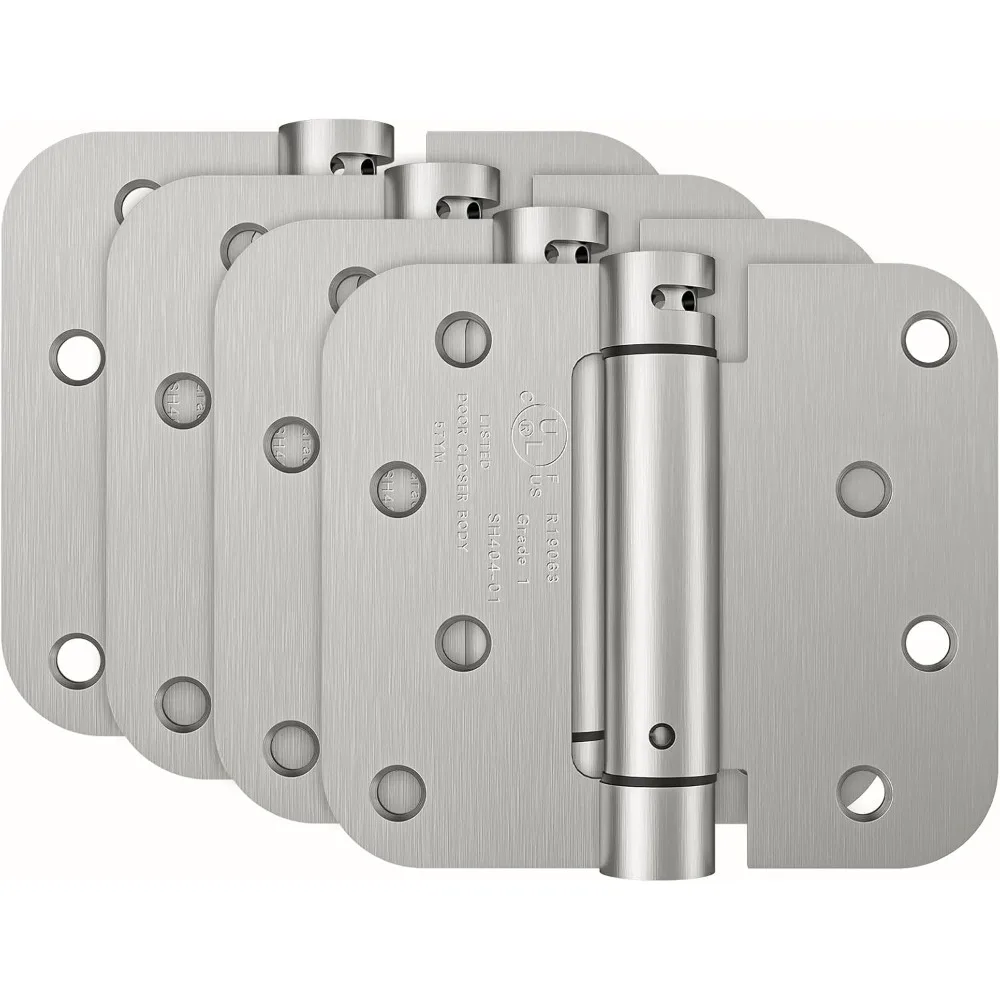 

US Shipping 4 Inch Self Closing Door Hinges Brushed Nickel 5/8 Radius Corner Spring Hinge Adjustable Tension for Interior
