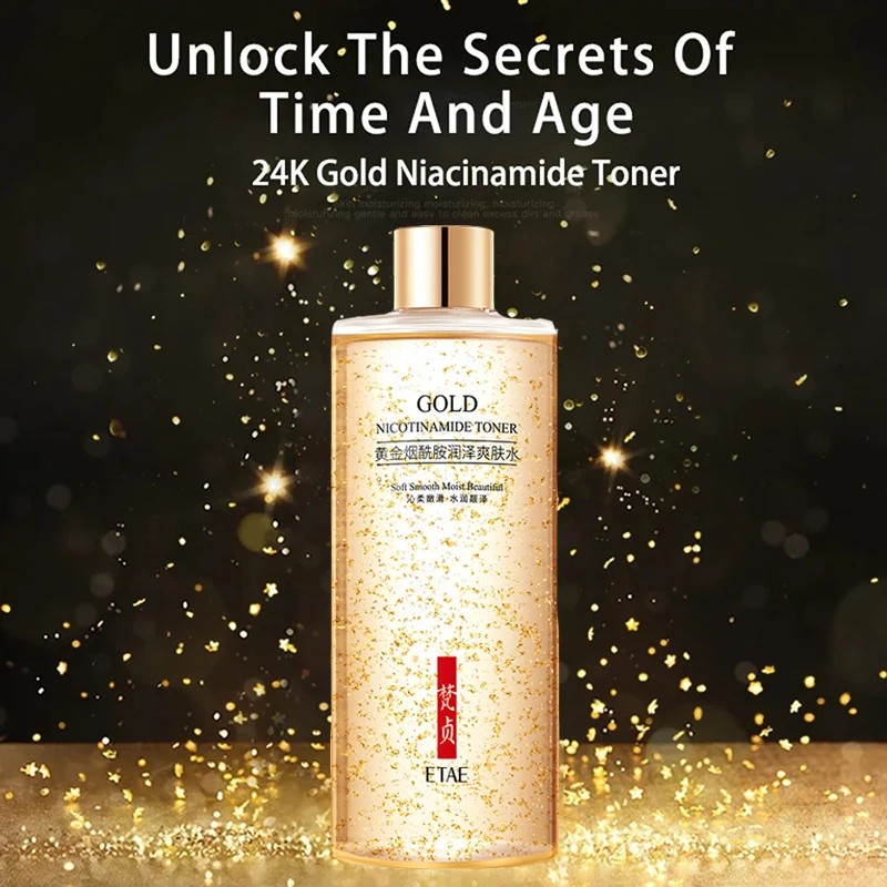 24K Gold Face Toner Shrinking Pores Skin Care Essence Water Moisturizing Oil Control Anti Aging Acne Facial Tonic Products 300ML