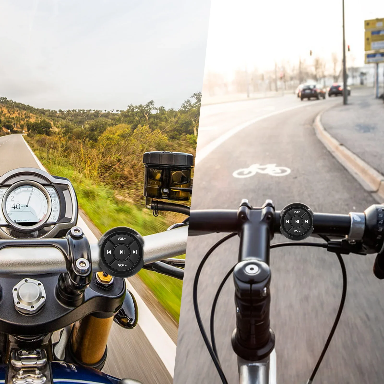 جهاز تحكم عن بعد لاسلكي للسيارة والدراجات النارية متوافق مع البلوتوث ومقبض الدراجة النارية وعجلة القيادة وتشغيل الموسيقى لنظام IOS وأندرويد