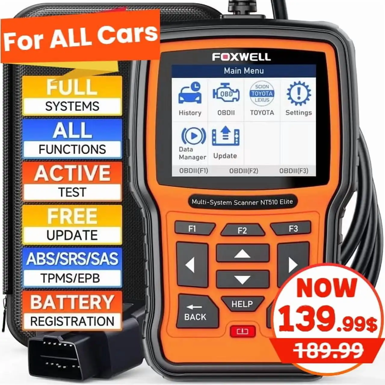 

Сканер OBD2 Автомобильные всесистемы Двунаправленный диагностический инструмент OBD Считыватель кодов неисправностей автомобиля