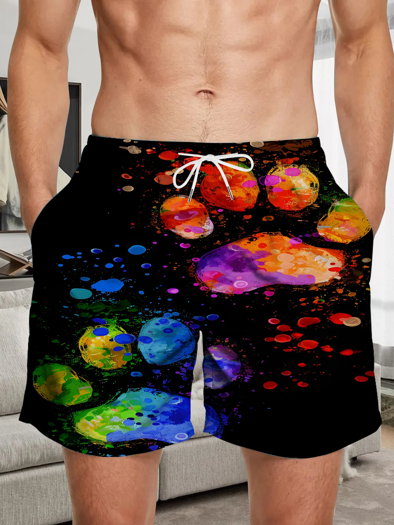 

Plus Size Men Digital Printed Shorts Full Print Quick Dry Polyester Beach Trunks