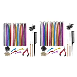 Hair Extension Tinsel Kit 12 Colors with Tools 2400 Strands Glitter Hair