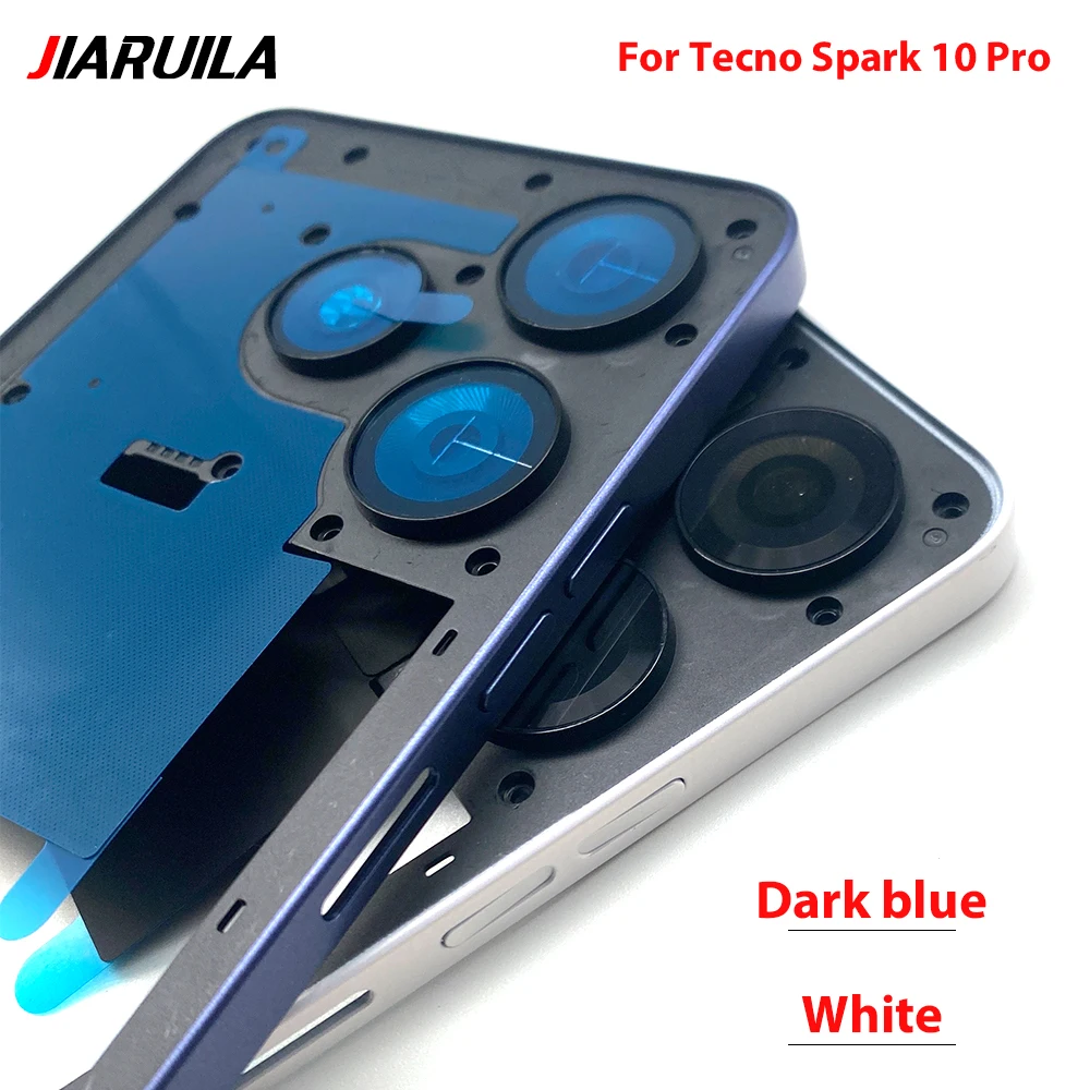 Housing Middle Frame Battery Cover For Tecno Spark 10 Pro Blue White Rear Door Back Case with Camera lens