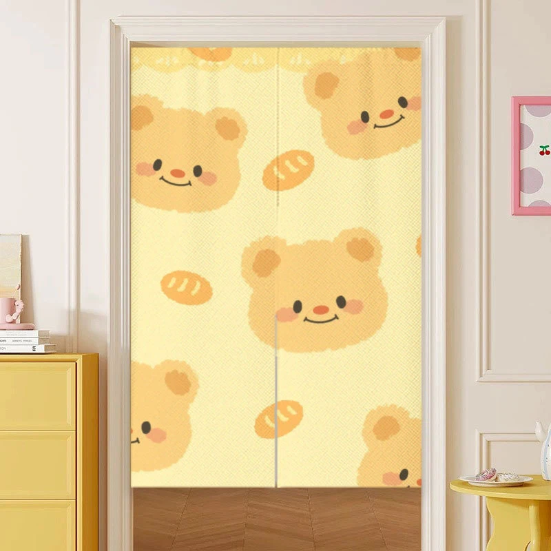 VIKAMA Cute Butter Bear Door Curtain, Cartoon Room Divider Half Curtain, Bedroom Privacy Decorative Curtain