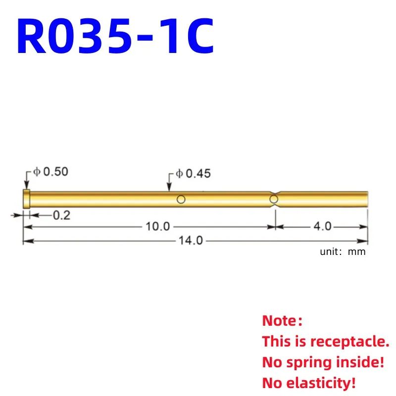 20/100PCS R035-1C Test Pin P035-B Receptacle Brass Tube Needle Sleeve Seat Probe Sleeve Length 14mm Dia 0.45mm P035-B1 PCB Test