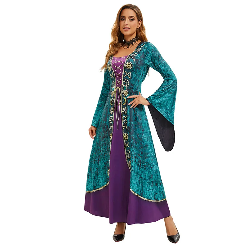 Женское платье ведьмы с капюшоном, готическое платье с рукавами-колокольчиками на Хэллоуин, вечернее платье, элегантные костюмы для косплея, праздничная одежда в стиле аниме