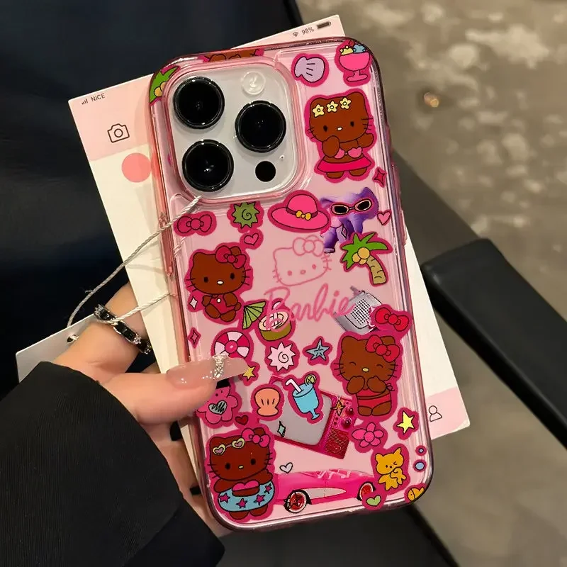 Sanrio Hello Kitty โทรศัพท์มือถือเหมาะสําหรับ Iphone 16 Pro น่ารักการ์ตูน iPhone 15 Pro โปร่งใส Kawaii โทรศัพท์มือถือกรณี