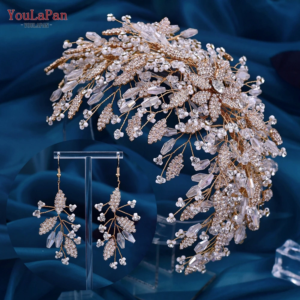 

YouLaPan Shiny Wedding Head Piece Beads Bridal Hair Accessories Party Headdresses Pageant Headwear Bride Side Hair Crown HP377