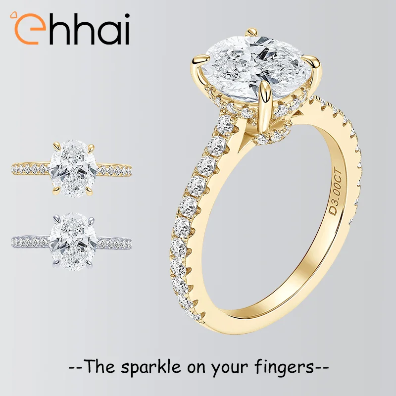 

Сертифицированные Ehhai GRA 8x10 мм 3CT обручальные кольца с муассанитом овальной огранки для женщин и девочек, стерлинговое серебро 925 пробы, свадебные ювелирные изделия, подарок