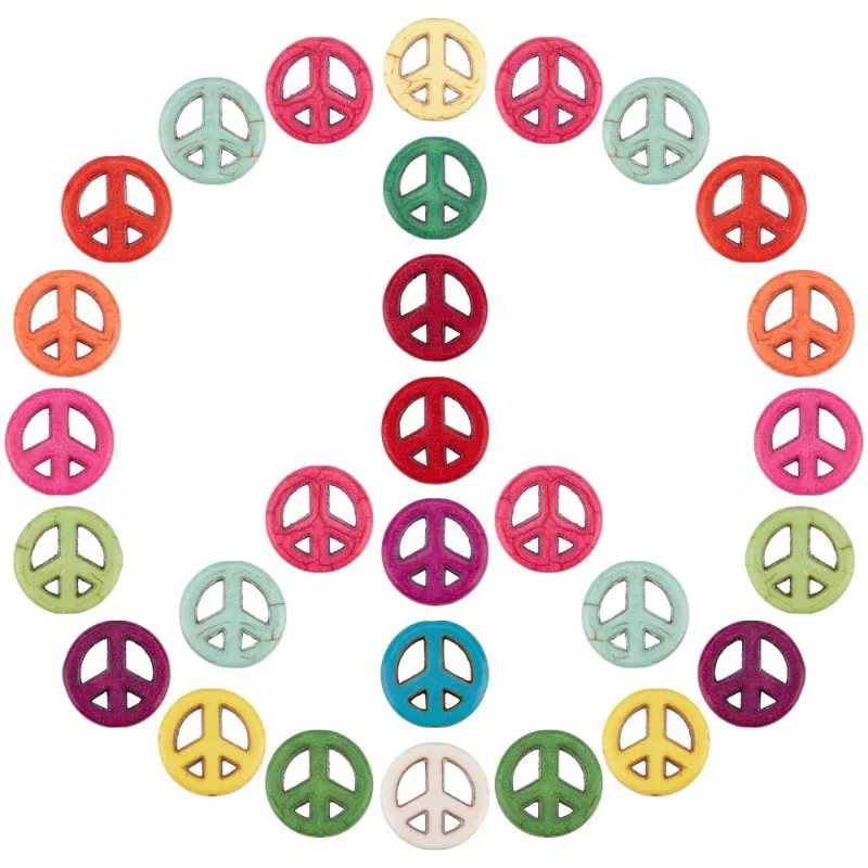 100Pcs Multicolor Natural Stone Beads Peace Sign Design Loose Bead with Elastic Thread for DIY Stretch Bracelet Jewelry Making