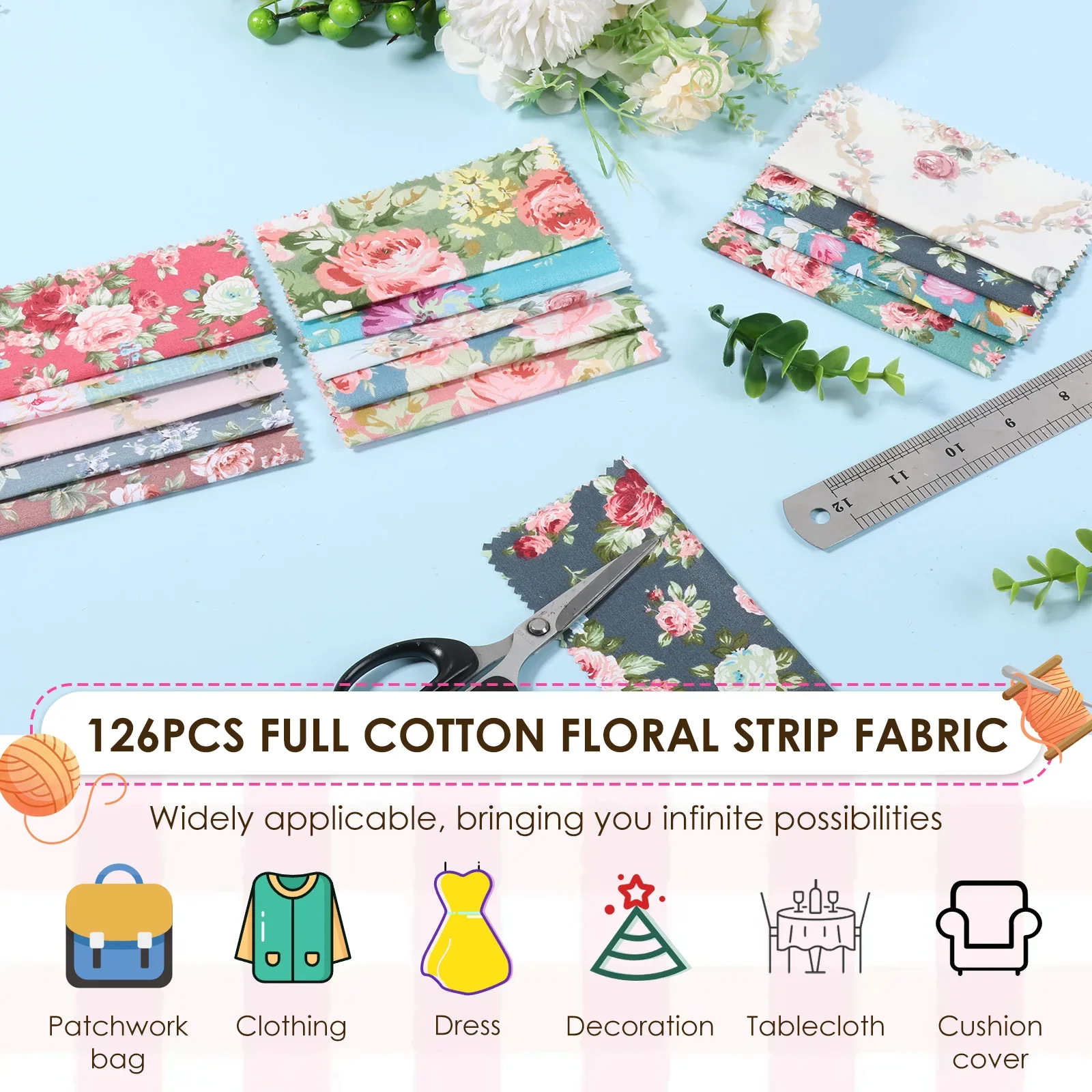 126 Pcs Assorted Charm Pack for Quilting Cotton Fabric Square 5 x 5 Inch Pre Cut Quilted Fabric Floral Patchwork for Sewing DIY