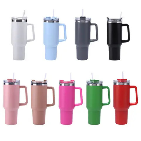 Mug Tumbler 40oz with Straw Handle Coffee Insulated 304 Stainless Steel Car Cup Keeps Cold Beer with Lids Tumbler Thermos Cup