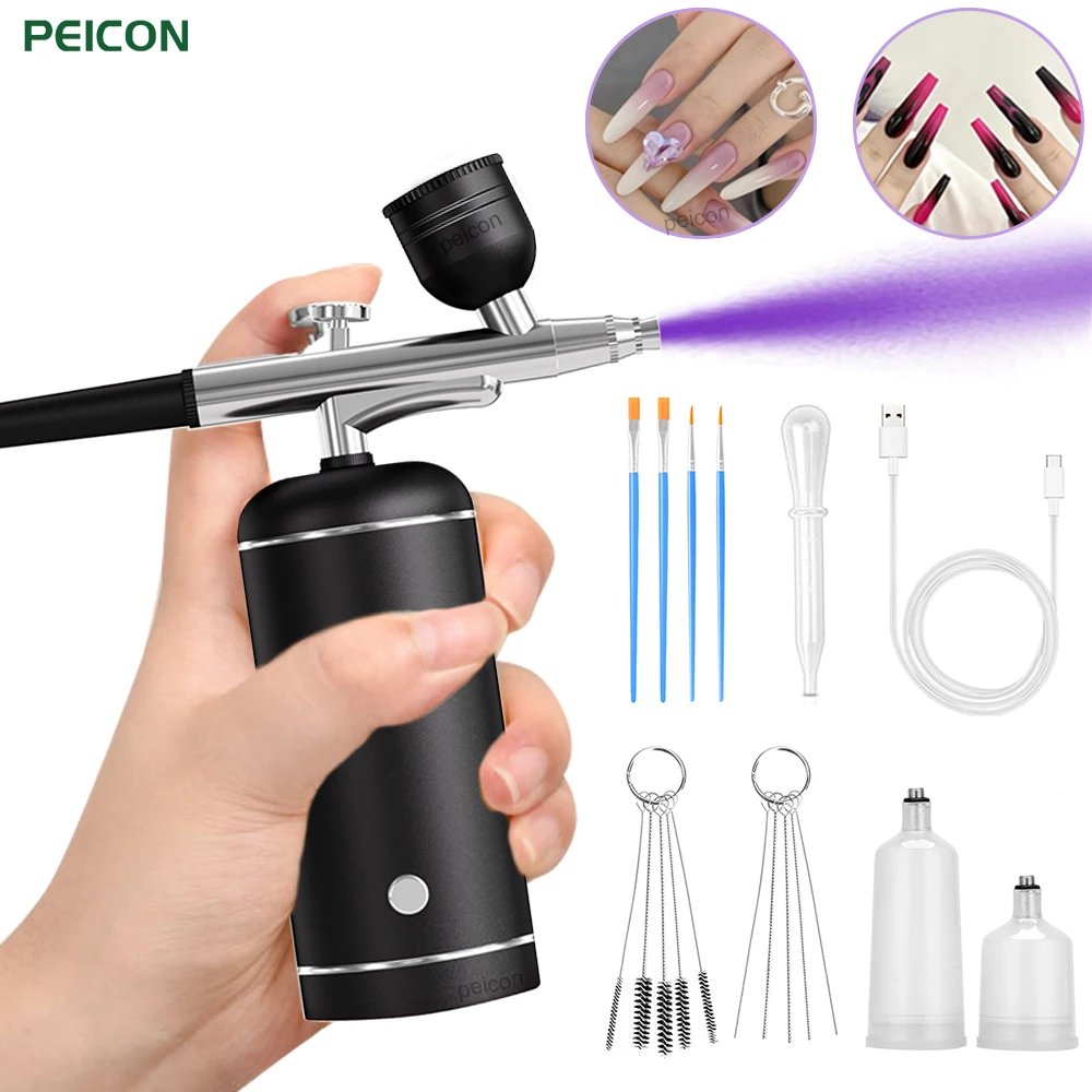 البخاخة مع ضاغط لاسلكي صغير البخاخة الفن اللوحة المحمولة بندقية رذاذ محمولة لطلاء الحرف البخاخة مسمار الفن #1