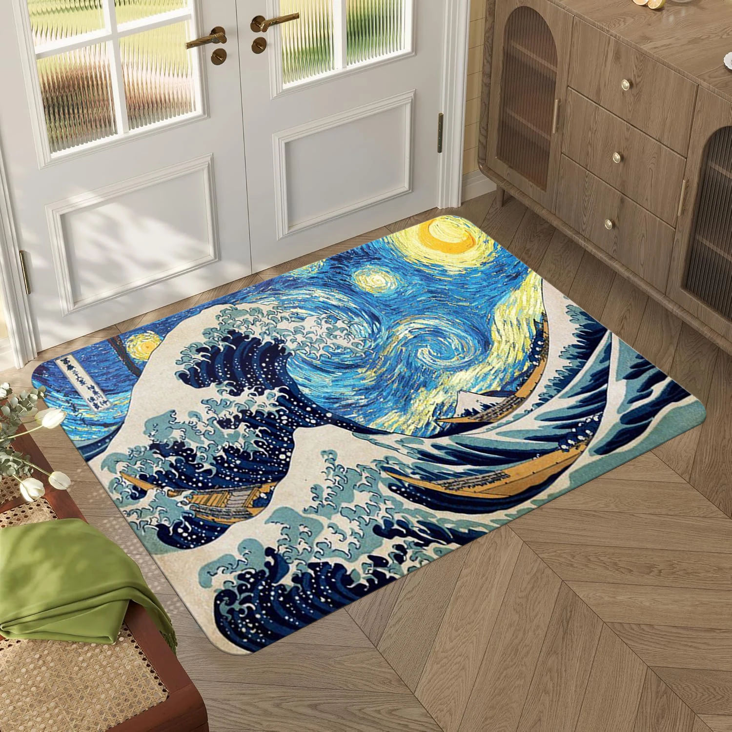 Ukiyoe Painting Rug-E Printed Carpet, Non-Slip Sofa Large Size Area Decorative Carpet, Hotel Bedroom Living Room Entrance  Mat