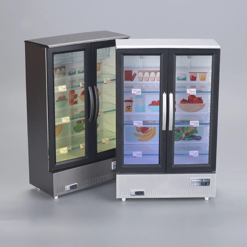 الإبداعية البسيطة محاكاة مزدوجة الباب ثلاجة كبيرة الفريزر الأكثر مبيعا الغذاء اللعب المطبخ الديكور صغيرة ورائعة #3