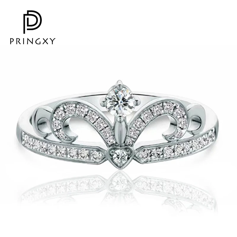 

PRINGXY Real Moissanite Crown 925 Sterling Silver Platinum Plated Ring Diamond For Women Wedding Fine Jewelry Anniversary Gift