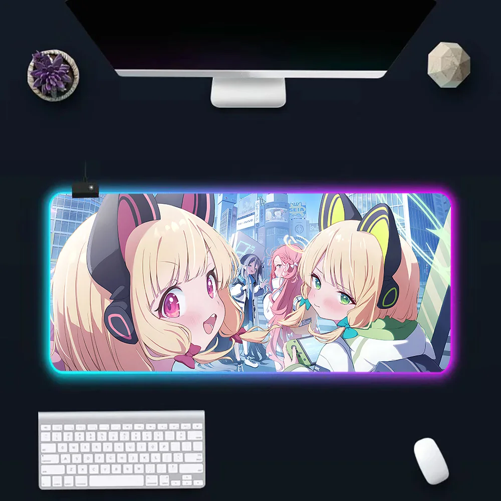 Alice Tendou Blue Archive RGB Pc Gamer tastiera Mouse Pad Mousepad LED incandescente Mouse Mats gomma Gaming Computer Mausepad
