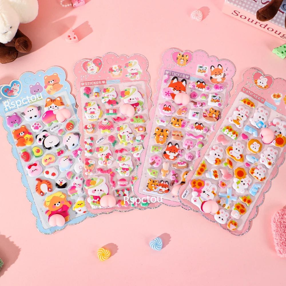 8pcs Cute Cartoon Animals Happy Buttocks Stickers Kawaii Rabbit Cat Pinchable Decompression Toys Decals DIY Decoration Supplies