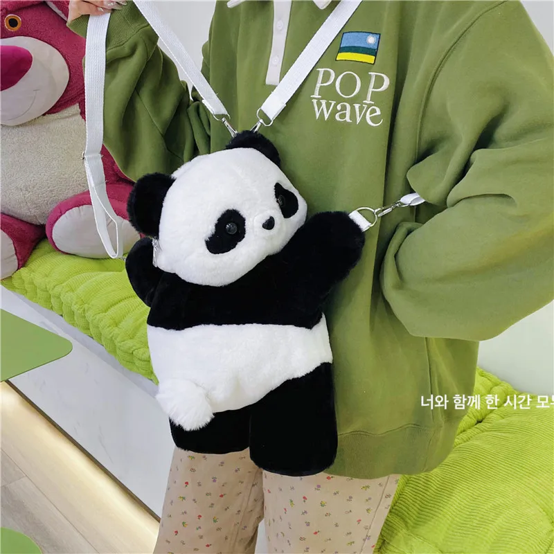 2024 New Fashion Panda Backpack Fresh Sweet Cute Cartoon Plush Toy Bag Symulacja plecaka z poduszką