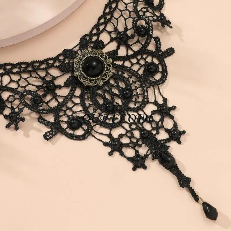 Gothic Lace Choker Naszyjnik z Crystal for Women Girls Halloween Cosplay Party Custume Vintage Gruby prezenty Choker Y1AC