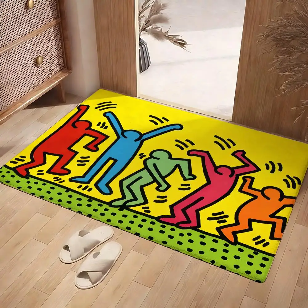 K-keith Art H-Haring Floor Mat Soft Flannel Rug Non-Slip Absorbent Mat For Bathroom Bedroom Home Decor