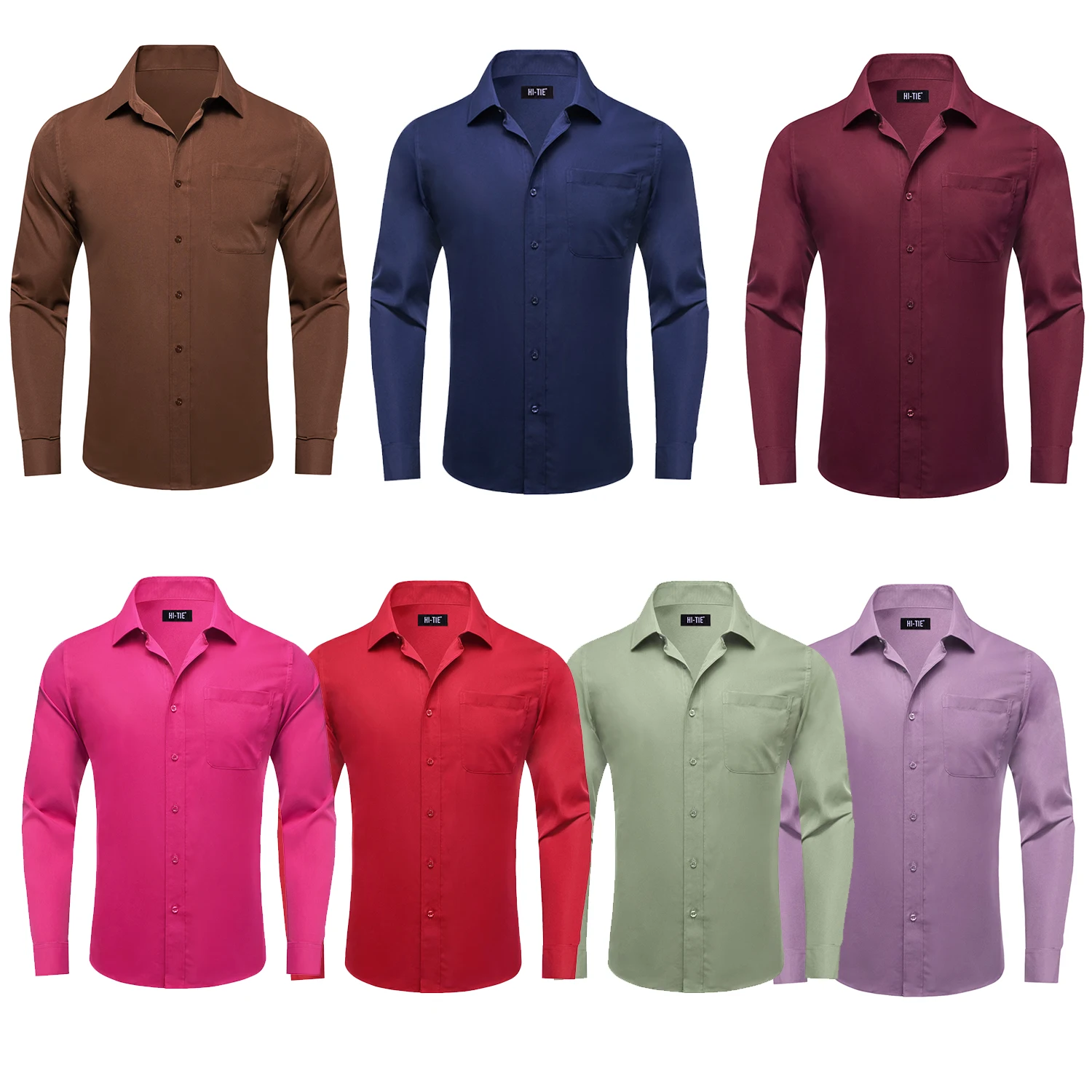 

Hi-Tie Formal Blue Rose Brown Coffee Mens Shirts Long Sleeve Solid Clean Dress Shirt Blouse for Male Wedding Gift Office Work