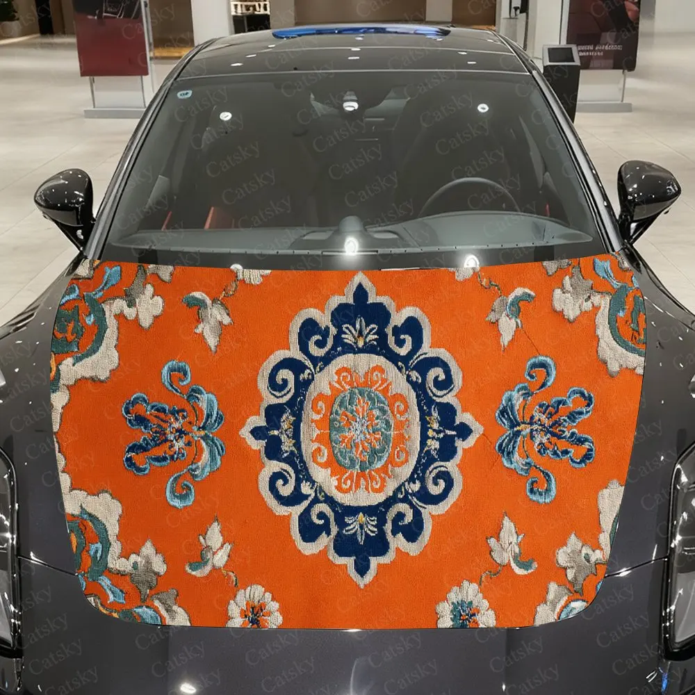 Bohemian Floral Auto Hood Sticker, Car Cover Decal, Waterproof and Self-adhesive Auto Vinyl Wraps, Fashionable Car Exterior Deco