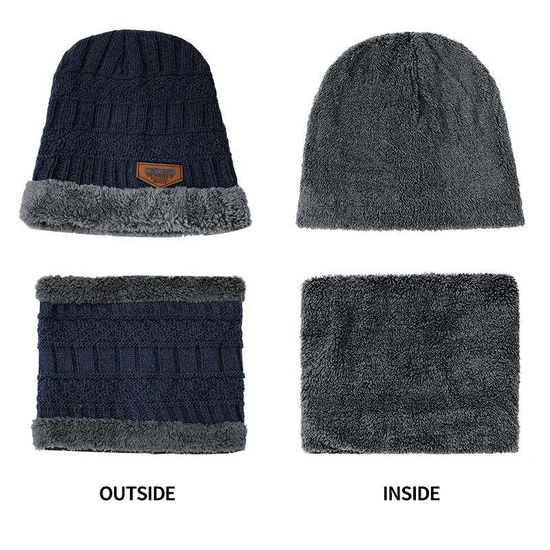 New Winter Cable Knit Beanie Hat for Men Women Thermal Thick Wool Neck Scarf Cap  Bonnet Hats Outdoor Casual Warm Knitted Hats