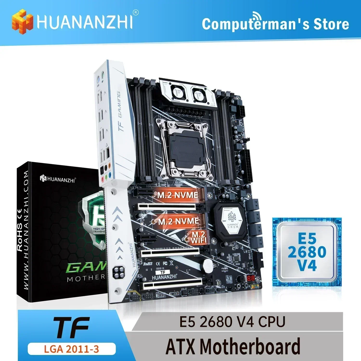 TF LGA 2011-3 Motherboard combo kit set Intel  XEON E5 2680 V4 support DDR3 DDR4 RECC NON-ECC memory M.2 NVME USB RU