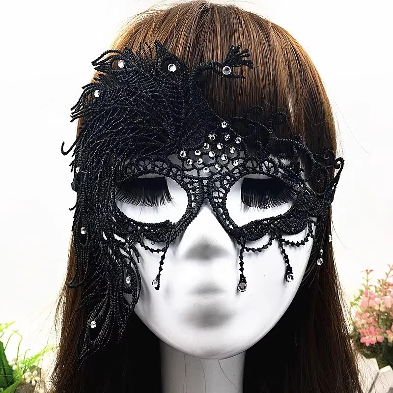 Halloween Party Hollow Adult Female Half Face Eyemask, Makeup Ball Sexy Black Lace Mask Headpiece