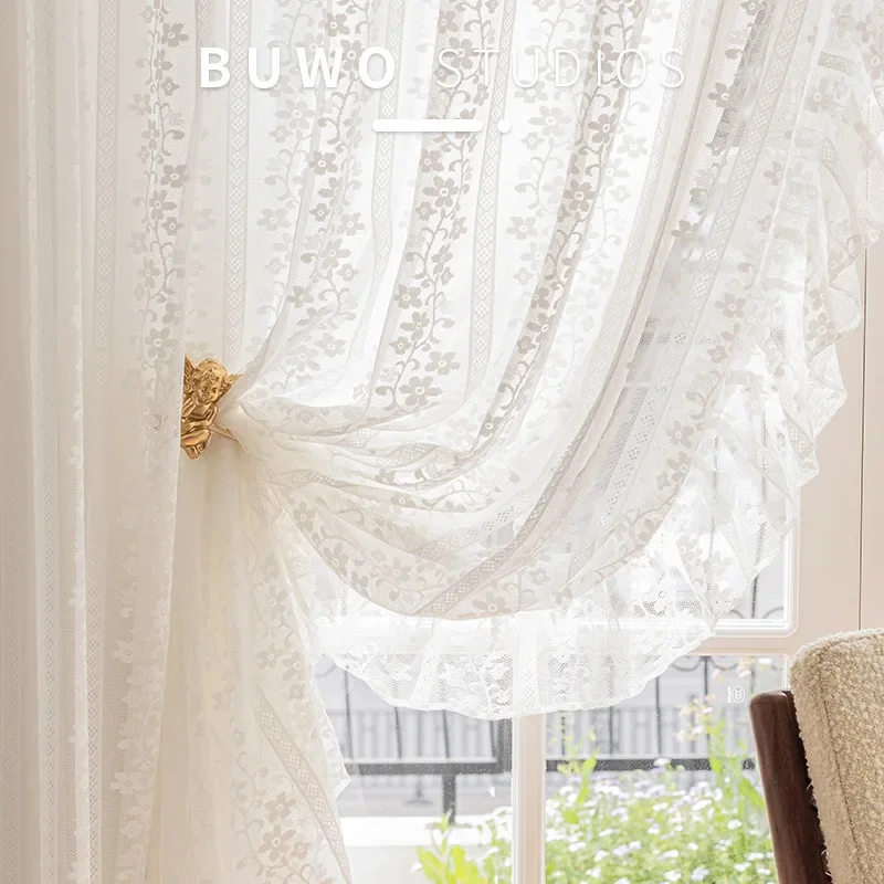 French fantasy floral gauze Modern simple luxury elegant Rococo lace tulle window Curtains for Living dining room bedroom villa