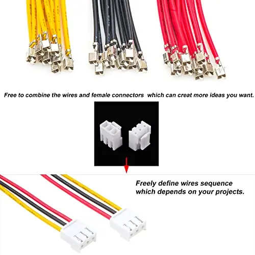 Jst VH 3.96MM 3 Pin Connector Socket Kit Total 8 Sets with 24Pcs 210MM 18AWG  Cables Wire Jst-VH 3 Pin Connector