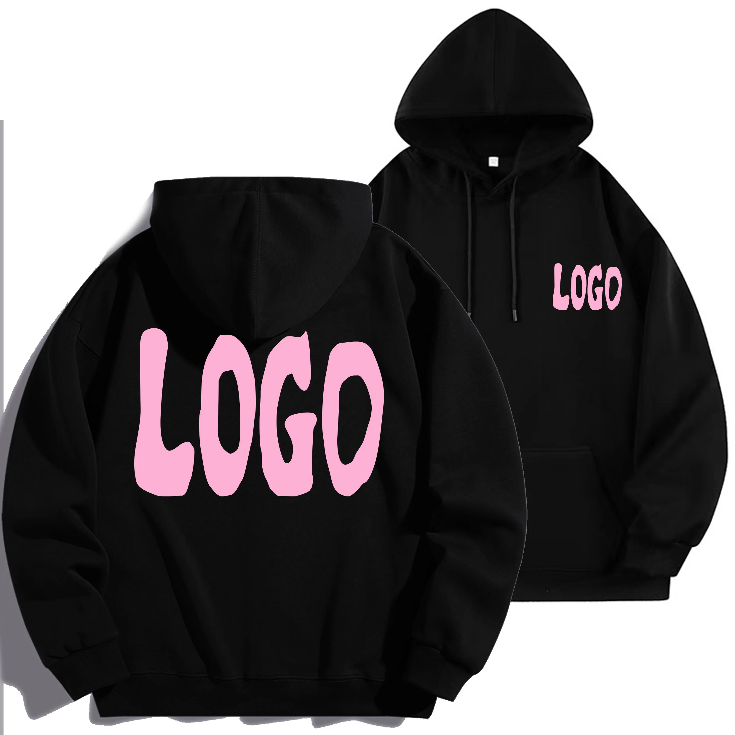 DIY Custom Logo Black Hooded Sweatshirt Pure Cotton Long-Sleeved Pullover Casual Top for Men And Women Autumn Winter Fashion