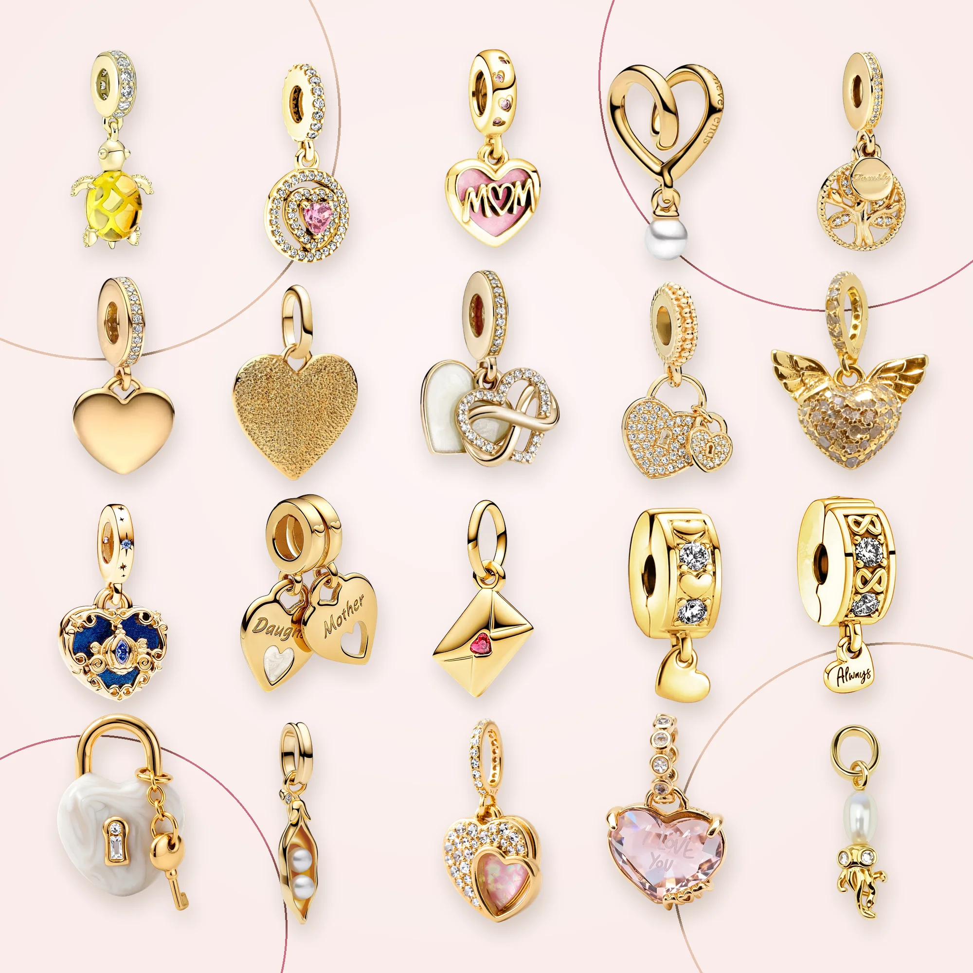 Neue Original-Charm-Perlen, Pod Double Beads Charm & Heartlock Key Charm, entwirrte Herzen Charm-Perle, passend für Anhänger-Armbänder, Damenschmuck