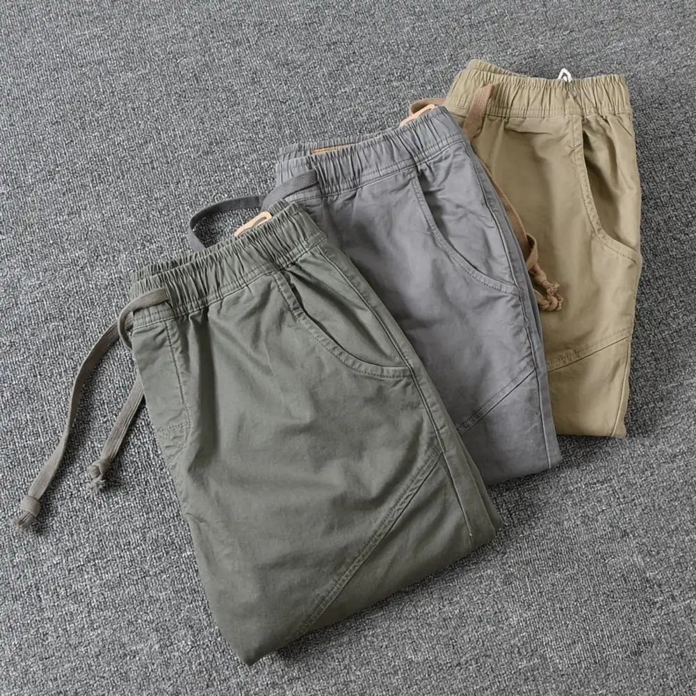 Men Overalls Simple Slim Cropped Pants Sporty Joggers Pants  Pure Color Vintage Cargo Pants for Party