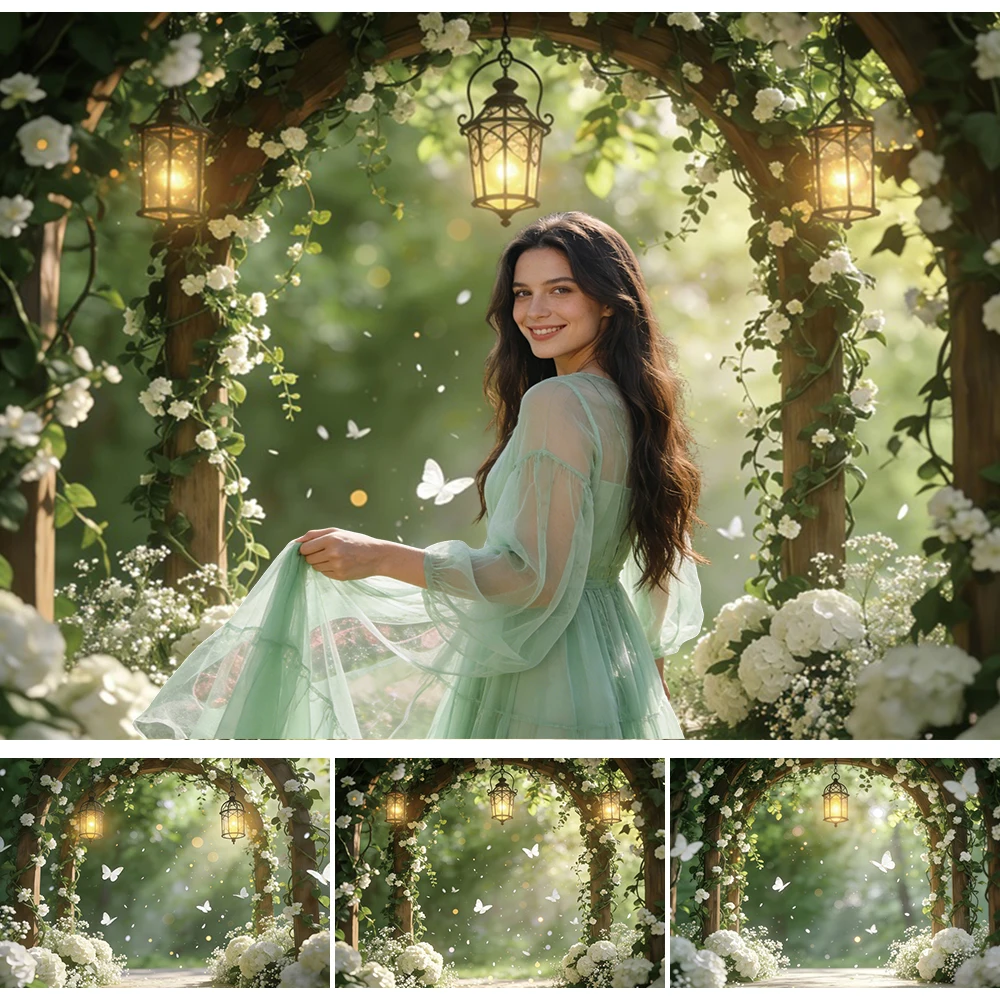 

Fantasy Nature Forest Wonderland Background Spring Green Jungle Girl Birthday Party Decor Bridal Portrait Backdrop Photo Props