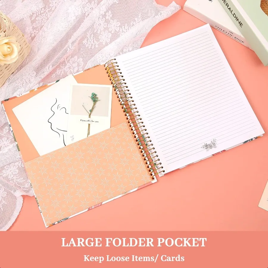 Hardcover Spiral Notebook College Ruled Aesthetic Spiral Notebook Journal with Large Pockets Note Book for Note Taking Work Wom