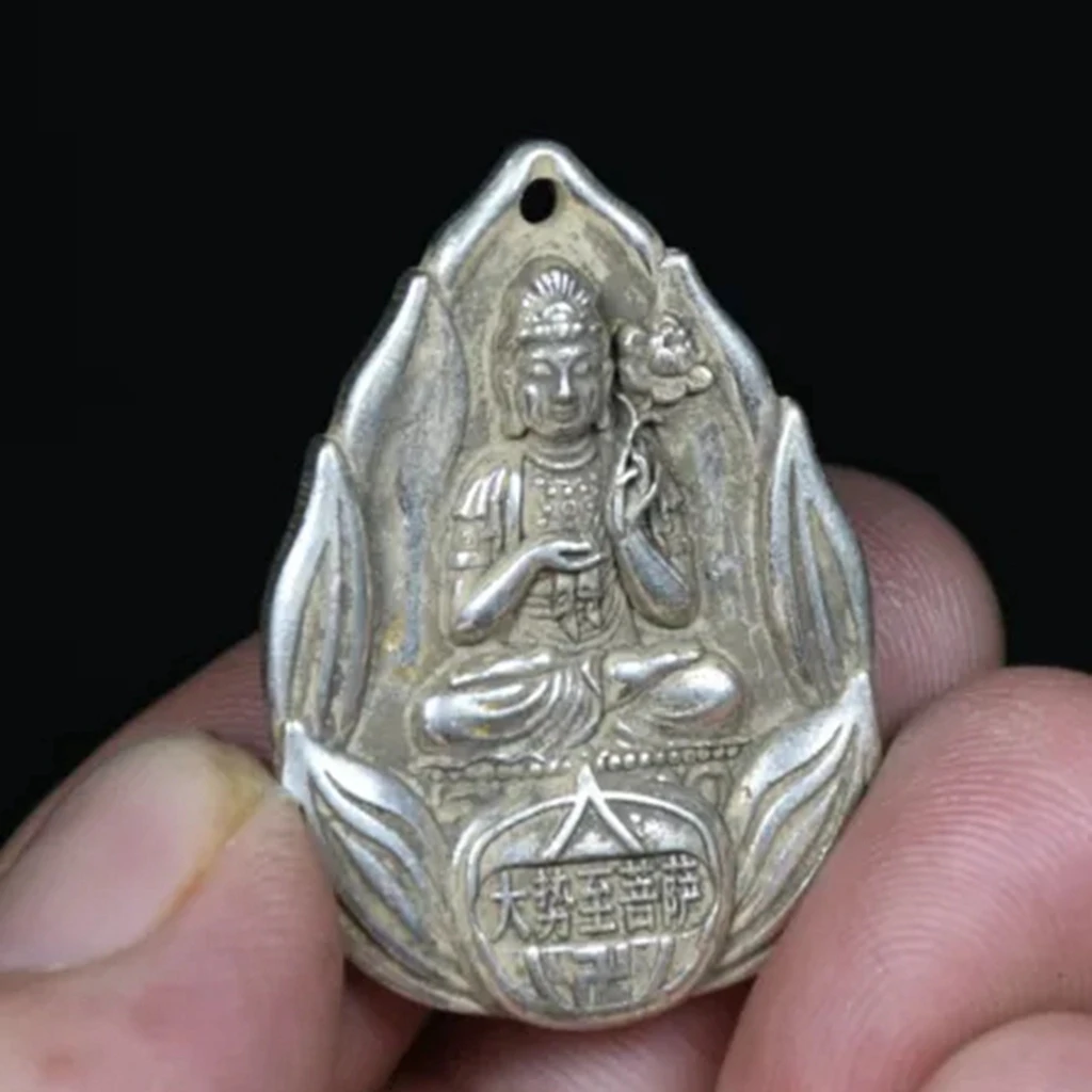 

3.7cm old Chinese Miao silver Feng shui Guanyin Bodhisattva pendant