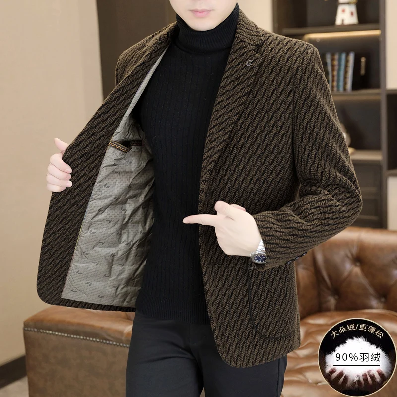 

High-quality, casual and stylish Chenille suit for young and middle-aged men, 90 down and woolen men's business coat