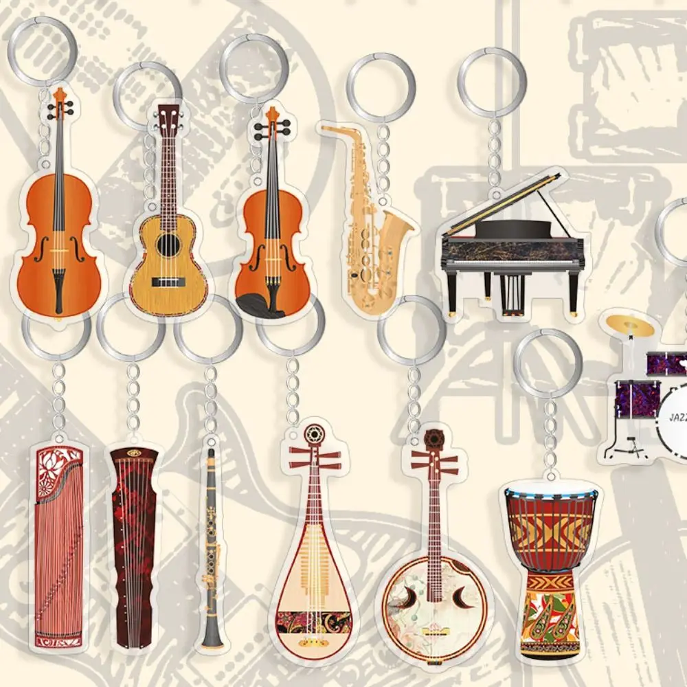 Ukulele Guitar Acrylic Keychain VIOLIN Clarinet Guitar Model Pendant Djembe Zither Electric Guitar Model Keyring