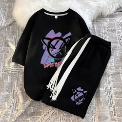 Conjunto de ropa deportiva Harajuku para hombre y mujer, chándal de manga corta con estampado de gofres, pantalones cortos, 2 piezas