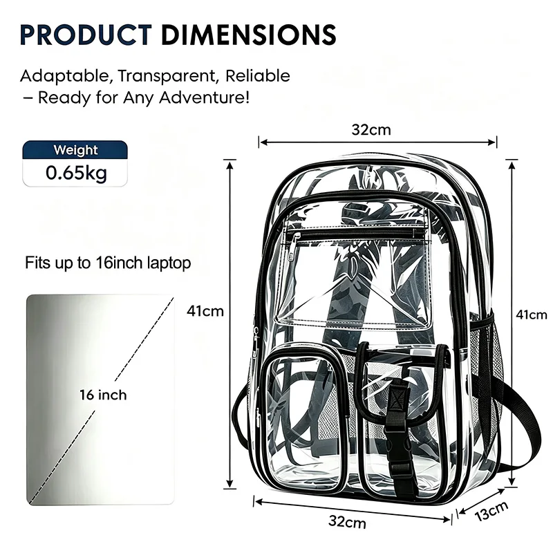 Clear Backpack for Stadium Events, Clear School Bag, PVC Transparent Bookbag for Kids Girls Boys for Concert, Sporting Events