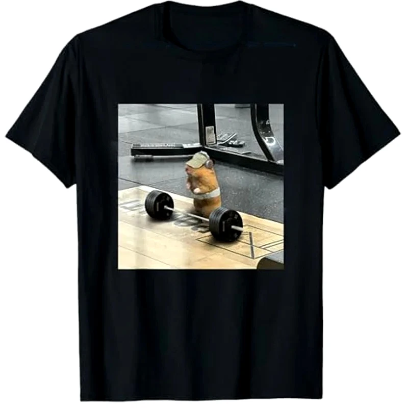 Fun Hamster Weightlifting Training Printed T-shirt for Women's Casual Y2k Short-sleeved T-shirt Unisex Casual Summer Streetwear
