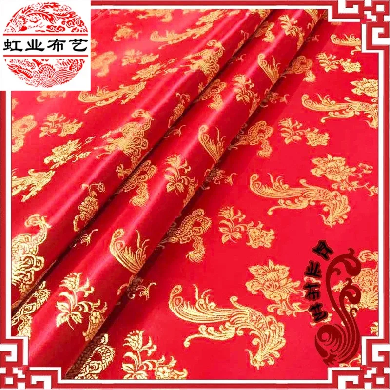 

High-density dragon phoenix peony brocade fabric cloth imitation ancient costume cheongsam jacquard satin