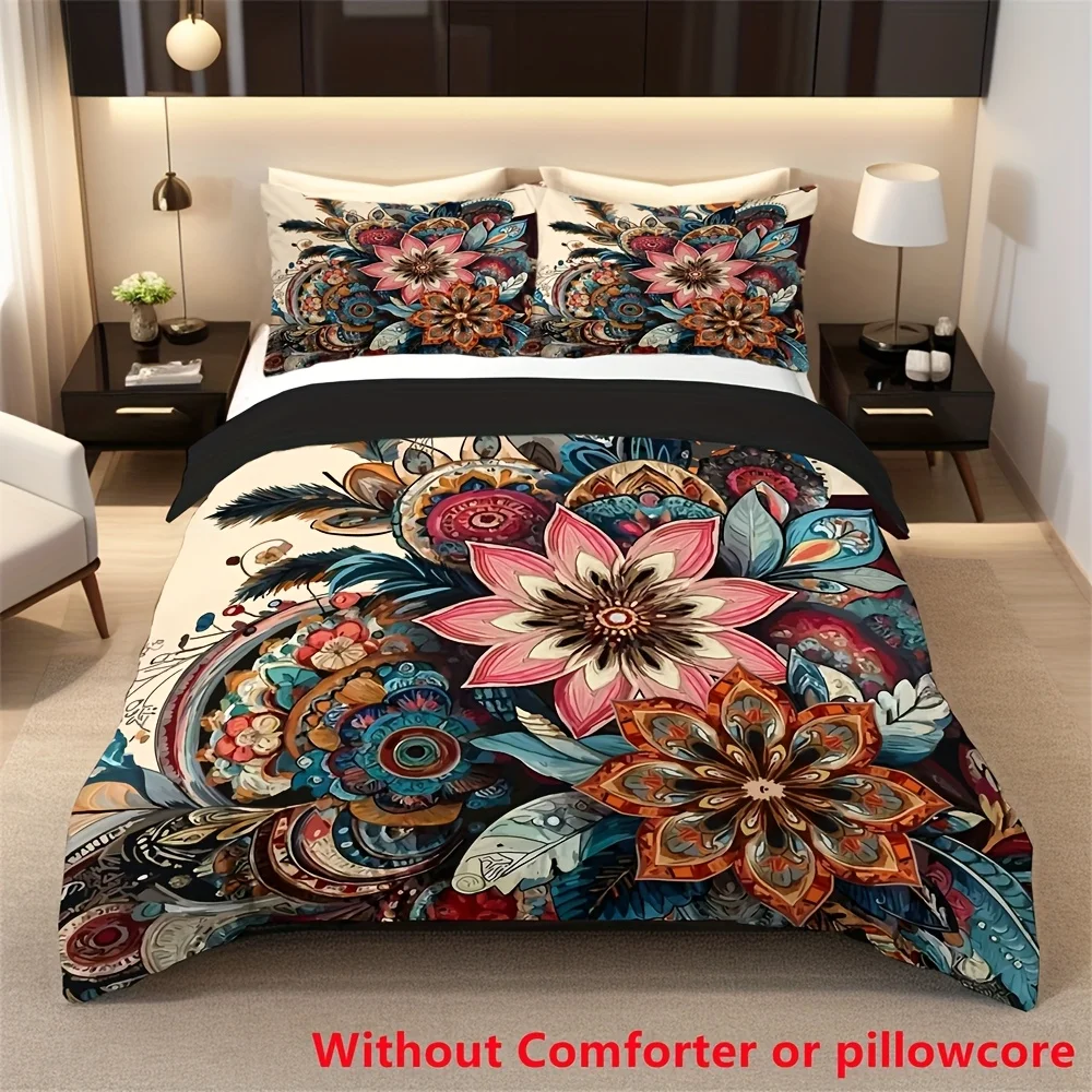 

2/3pcs Vintage Colorful Mandala Floral Leaves Print Duvet Cover Set (1 Duvet Cover + 1/2 Pillowcase, Without Core)