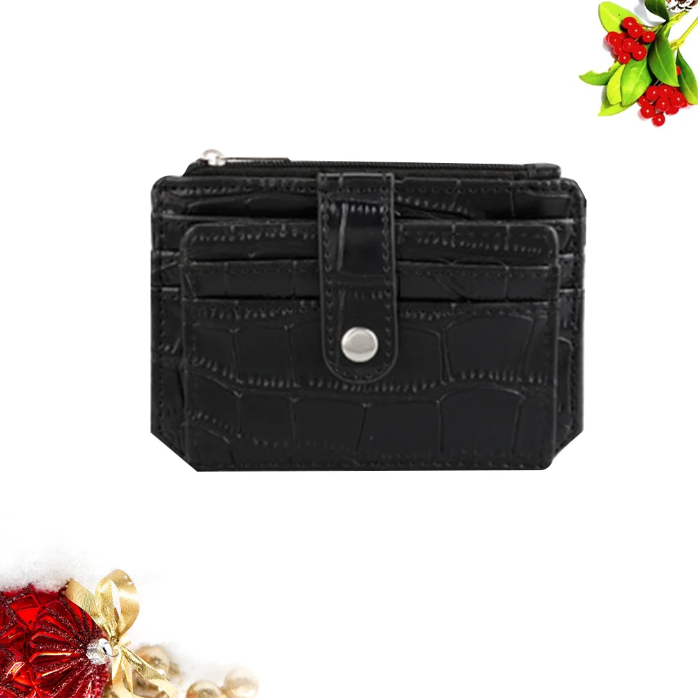 محفظة نقود معدنية بنمط أسود، محفظة قصيرة لتخزين البطاقات النقدية، حامل محمول متعدد الوظائف عتيق #4