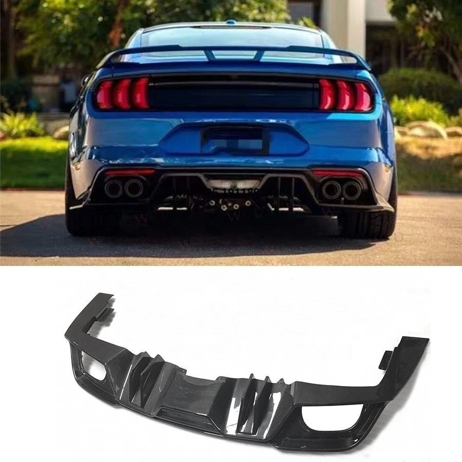 

AC Style Carbon Fiber Rear Diffuser for Mustang 2015-2017 New Rear Bumper Lip Spoiler with 4 Exhaust Outlet Bodykit