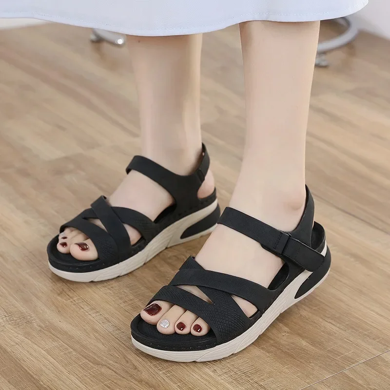 New Summer Women 2cm Platform 4cm Wedges High Heels Sandals Lady Fashion Solid Color Leisure Sandles Holiday Beach Outside Shoes