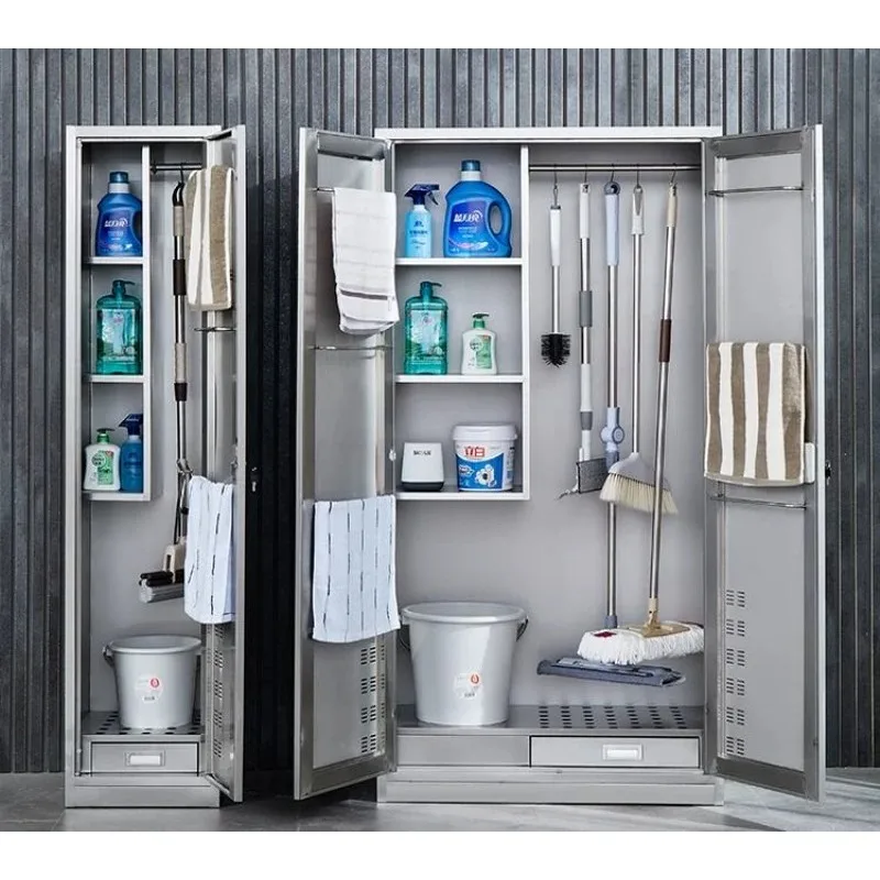304 stainless steel cleaning cabinet cleaning tool finishing cabinet school household balcony mop broom housekeeping storage cab